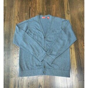 VTG IZOD Cardigan Sweater Men's Large Gray V-Neck 100% Cotton Y2K 60's 70's
